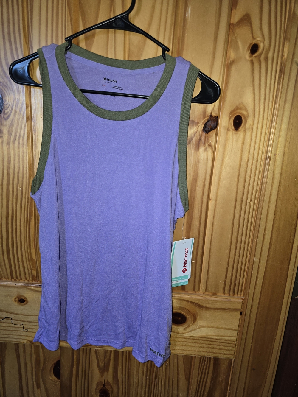 Womens LARGE Marmot PURPLE Tank with Olive Green Trim